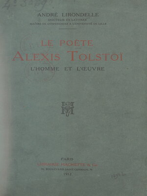 cover image of Le poète Alexis Tolstoï